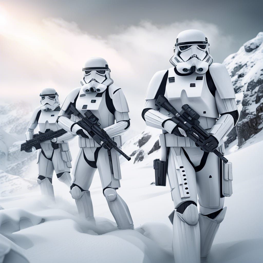 Star Wars Snow Troopers Patrolling Snowy Mountain