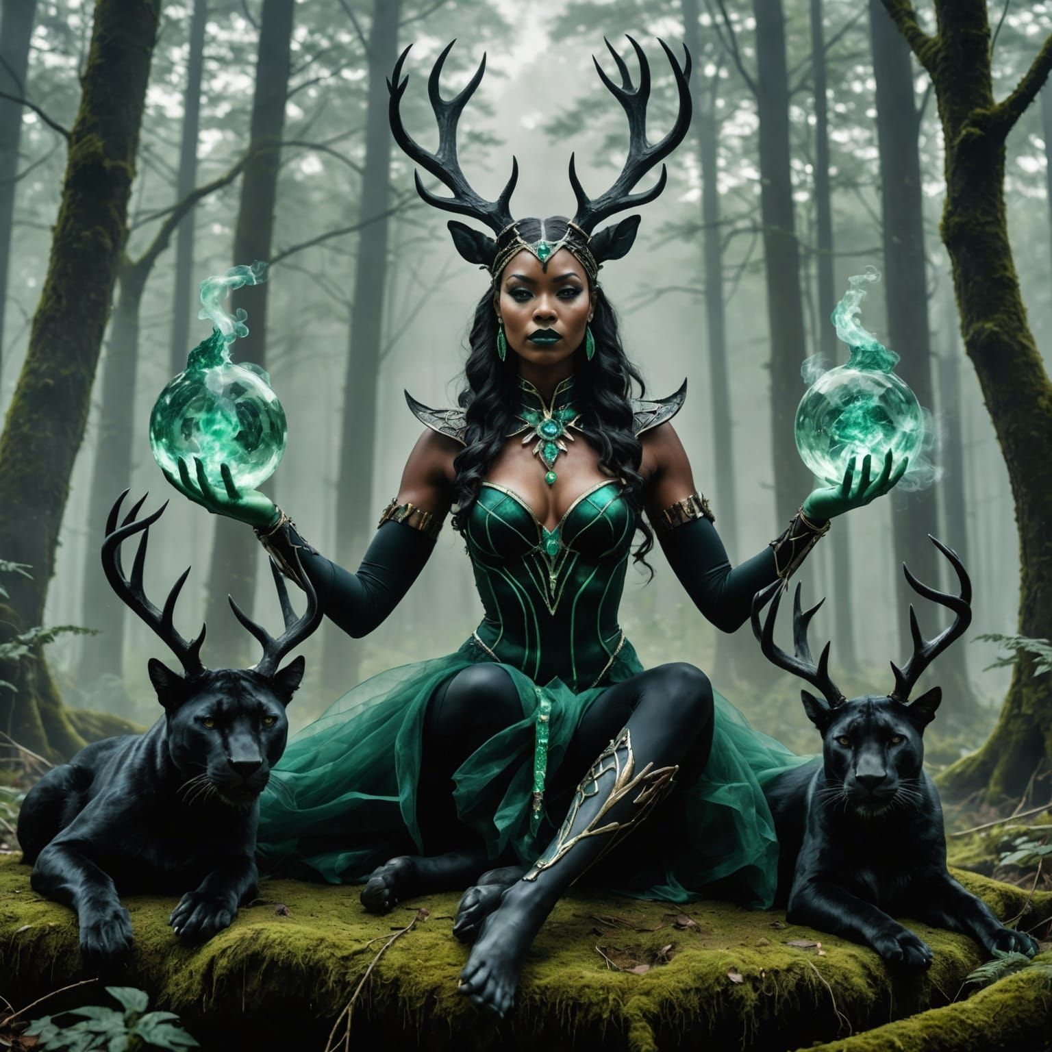 Crystal Goddess on Black Panther in Chaotic Woods