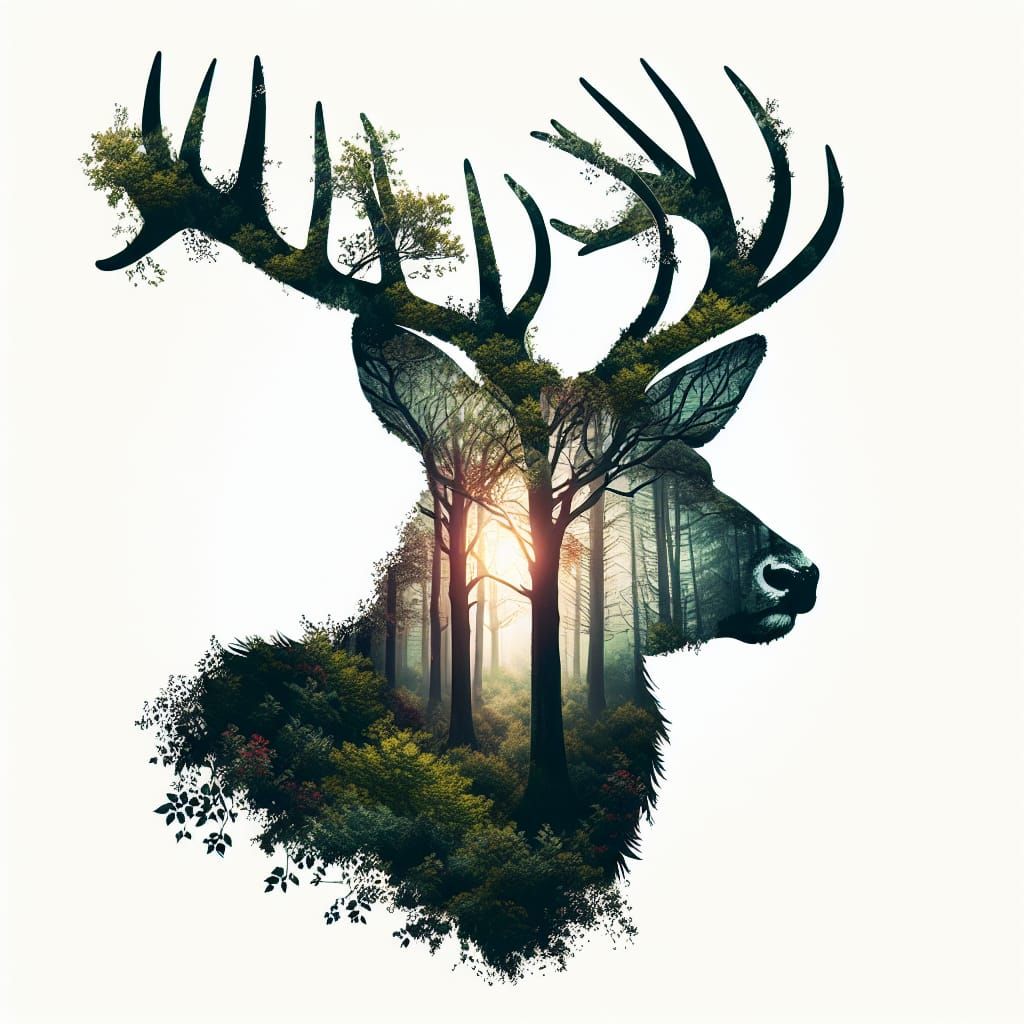 Deer and Forest Double Exposure Matte Painting