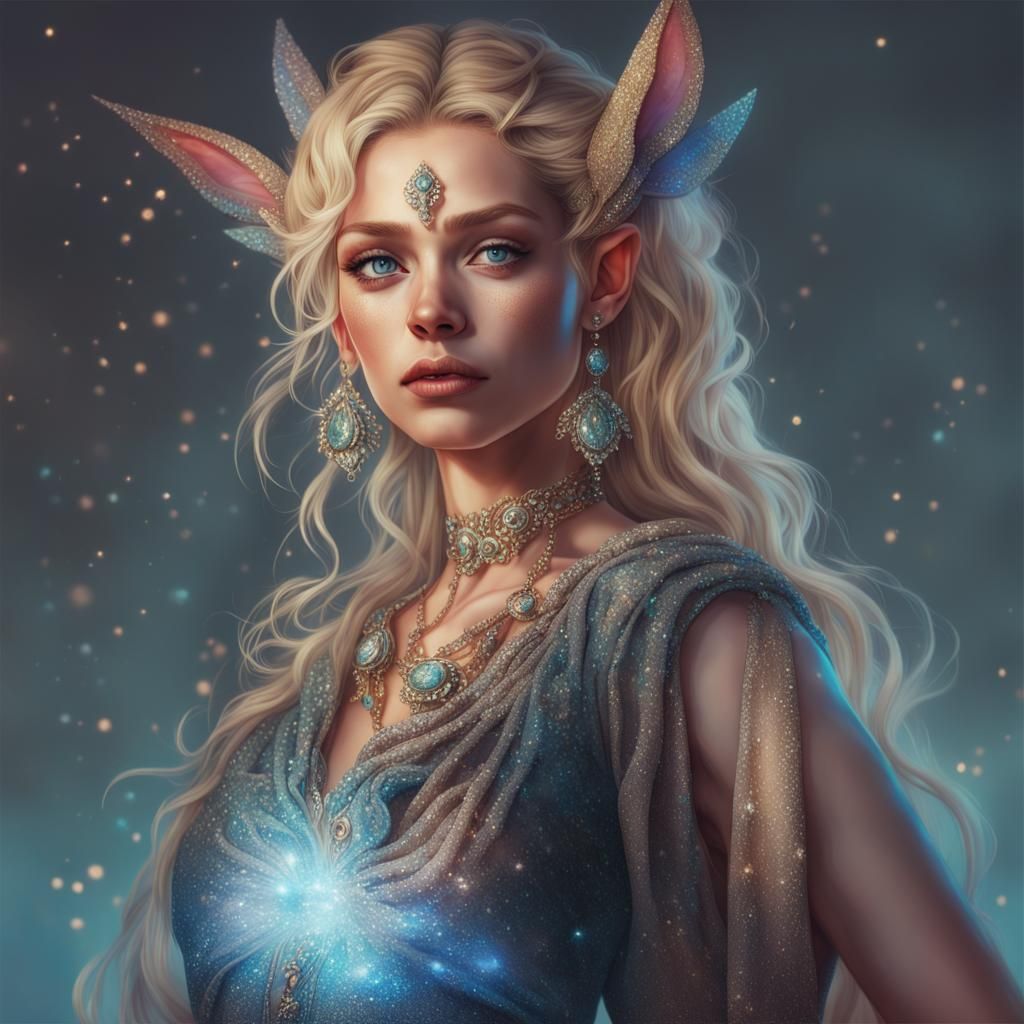 Hyperrealistic Elf Portrait with Jewels and Glitter