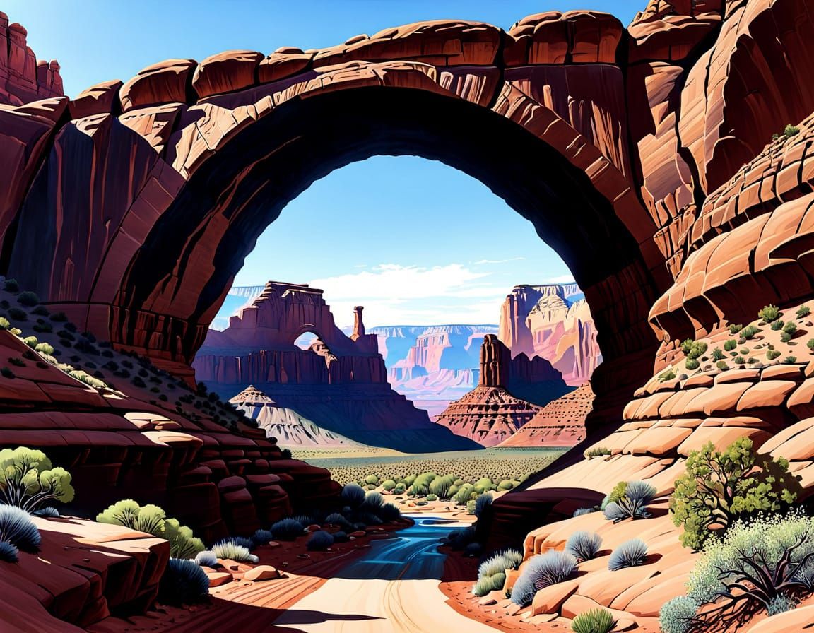 Hyperrealistic Ink Drawing of Stone Arch