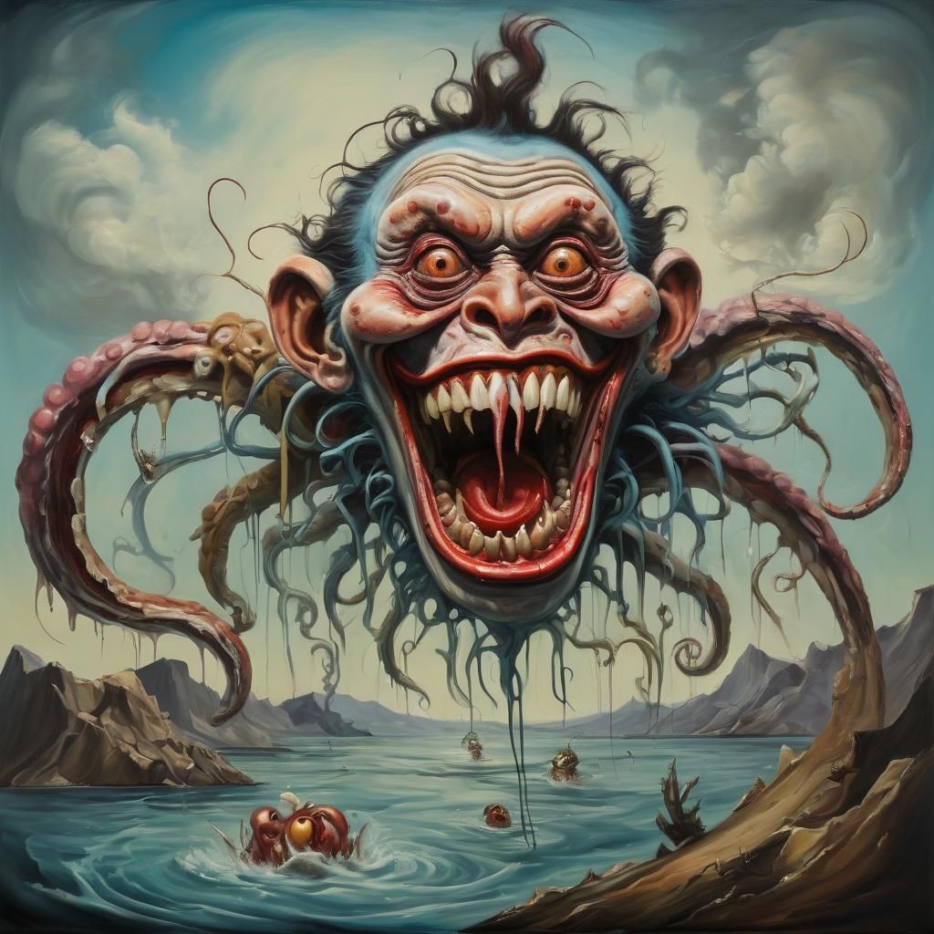 Surreal Zombie Monkey Clown Kraken in Dali Style