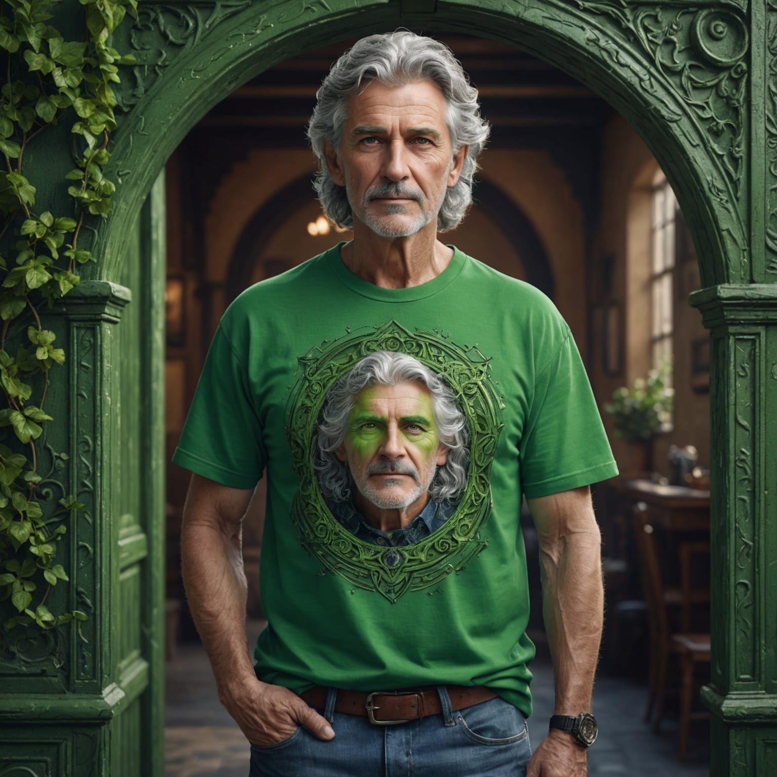 Youthful Man with Green Eyes: Detailed Matte Painting