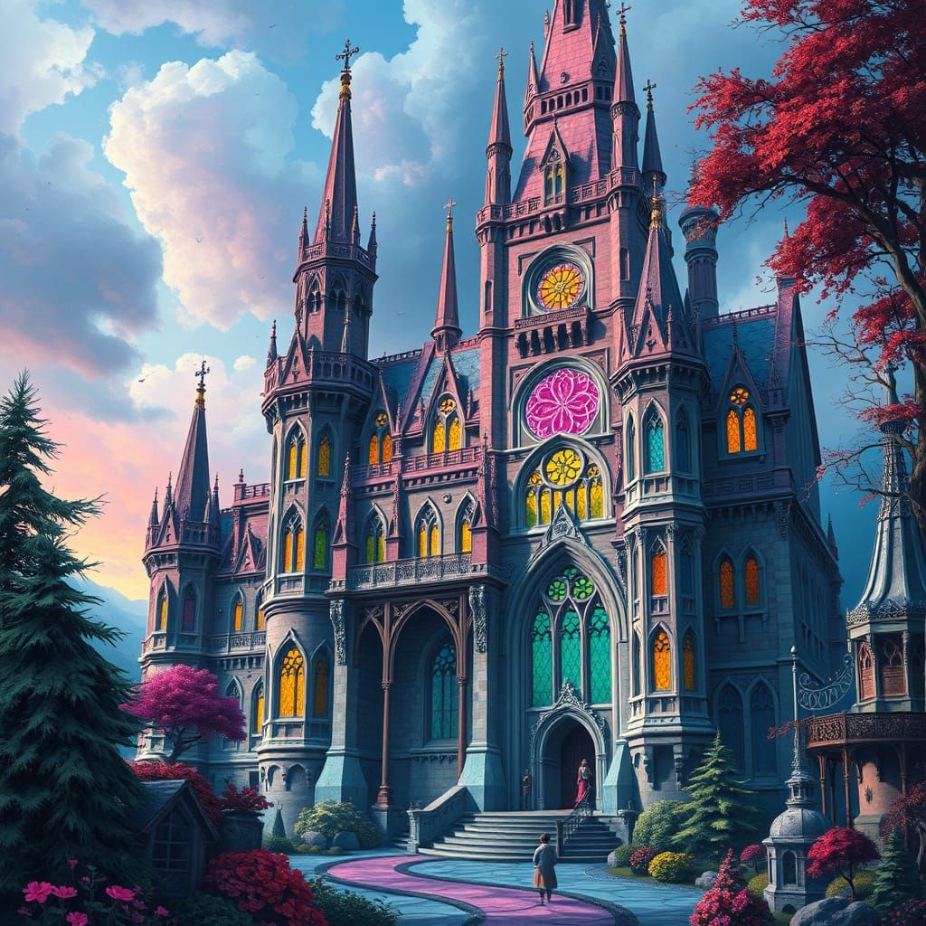Gothic Palace in Whimsy Dreamscape, Digital Art
