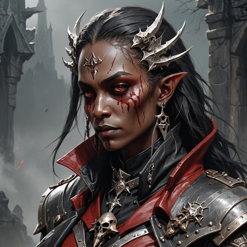 High Elf Cleric Portrait in Dark Fantasy Style