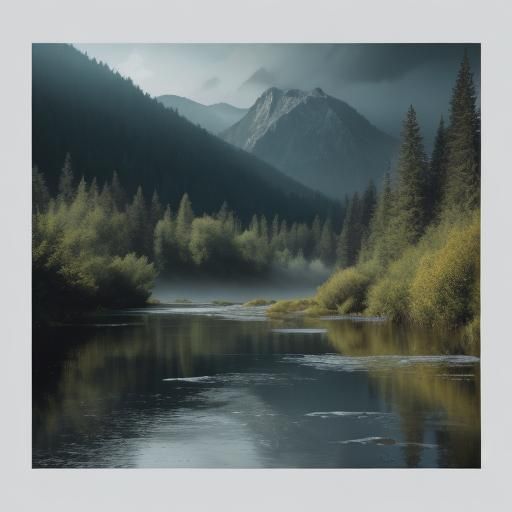 Boy Fly Fishing in Mountain River, Cinematic Landscape