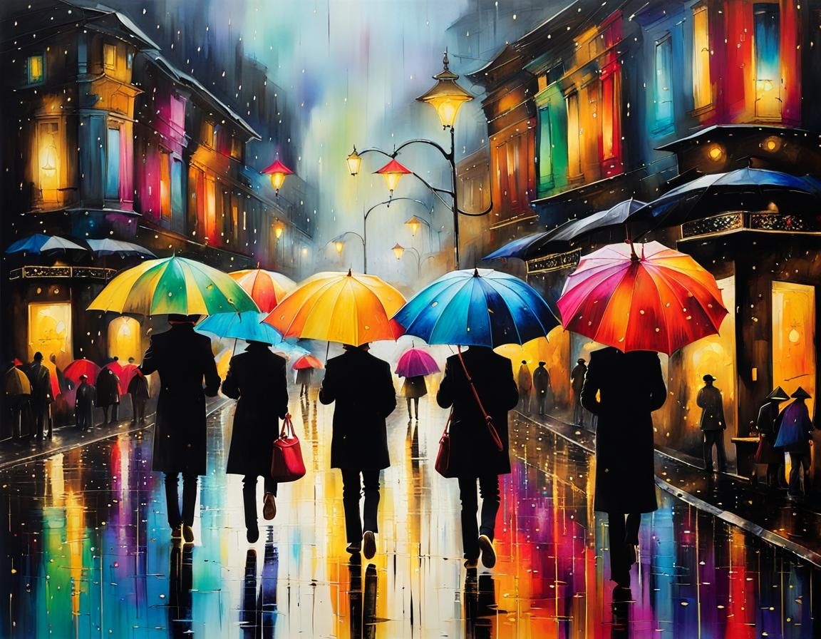 Rainy City Street Scene with Alcohol Ink Art