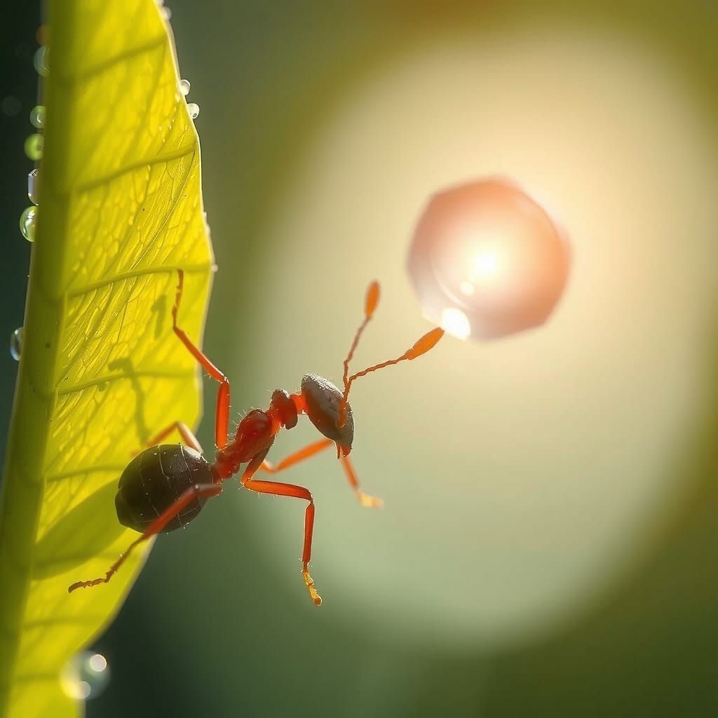 Ant in Dewdrop: A Photorealistic Miniature World