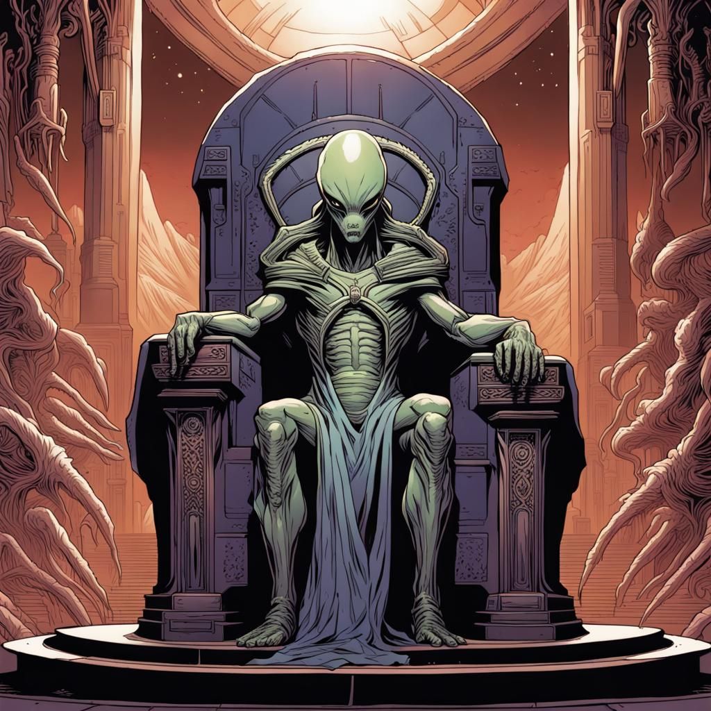 Alien Emperor on Throne in Comic Book Style