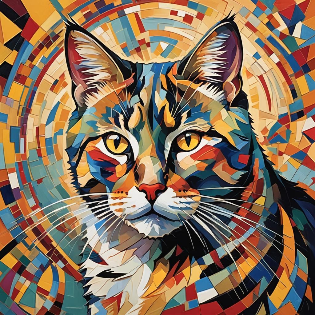 Colorful Cat in Abstract Cubist Style