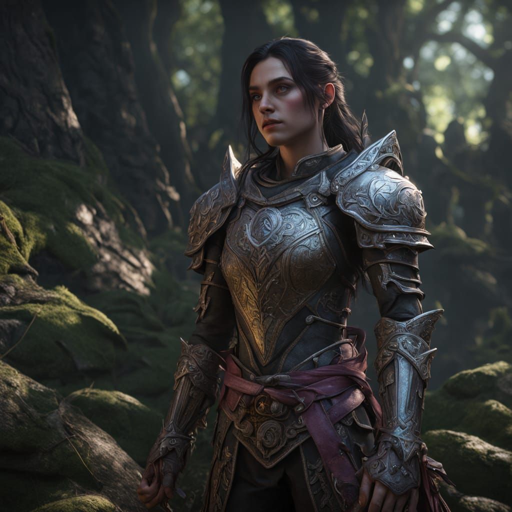 Green Halfling Ranger with Heterochromia in Iridescent Armor