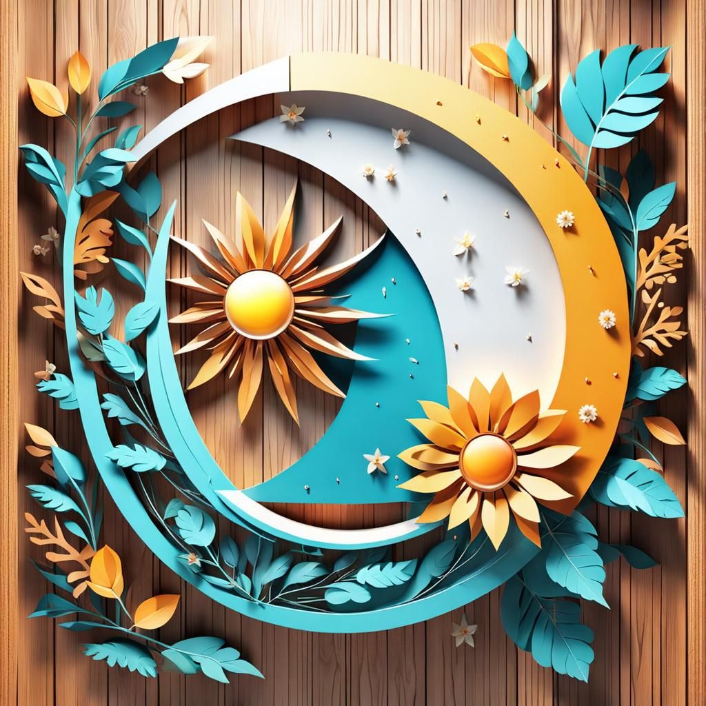 abstract 3D shape half sun half moon