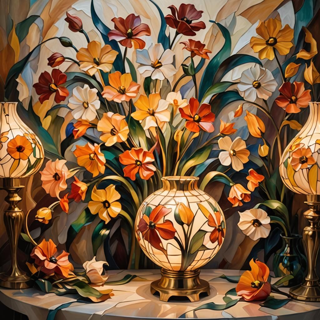 Floral Lamp: Abstract Still Life in Scandinavian Style