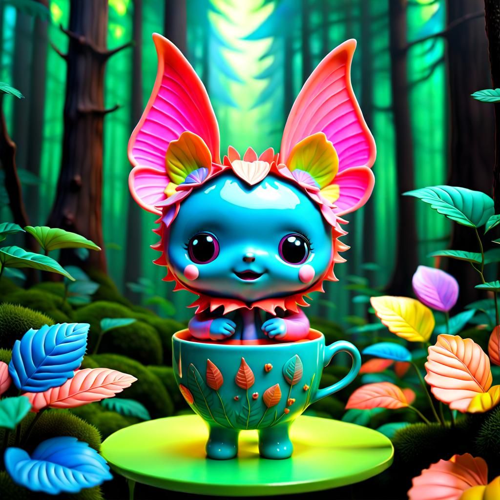 Abyssal Neon Chibi Creature in Whimsical Forest