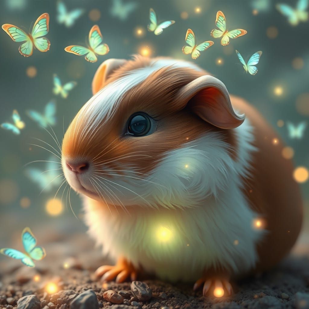 Whimsical Guinea Pig Radiates Ethereal Bioluminescence
