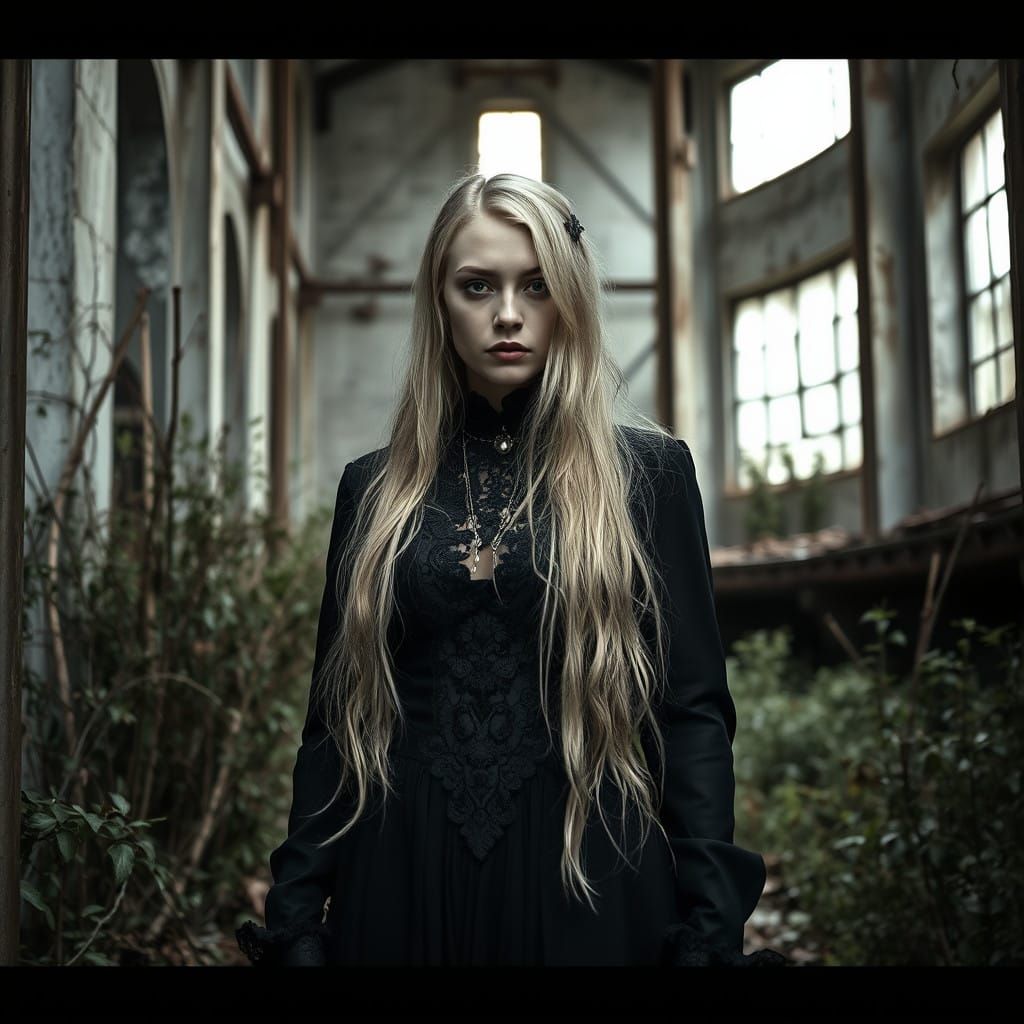 Gothic Woman in Decaying Grandeur