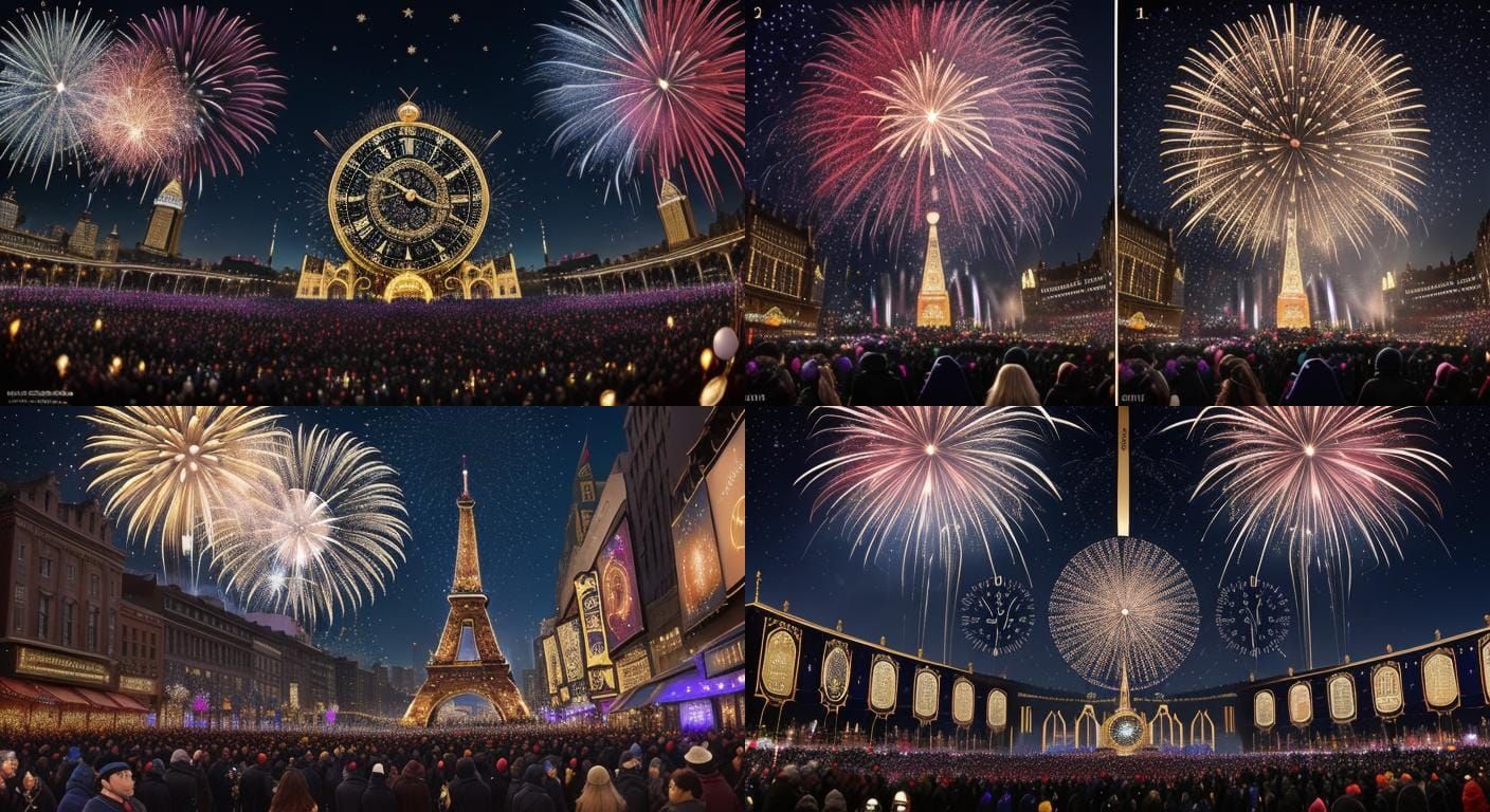 New Year's Eve Celebration with Fireworks Display