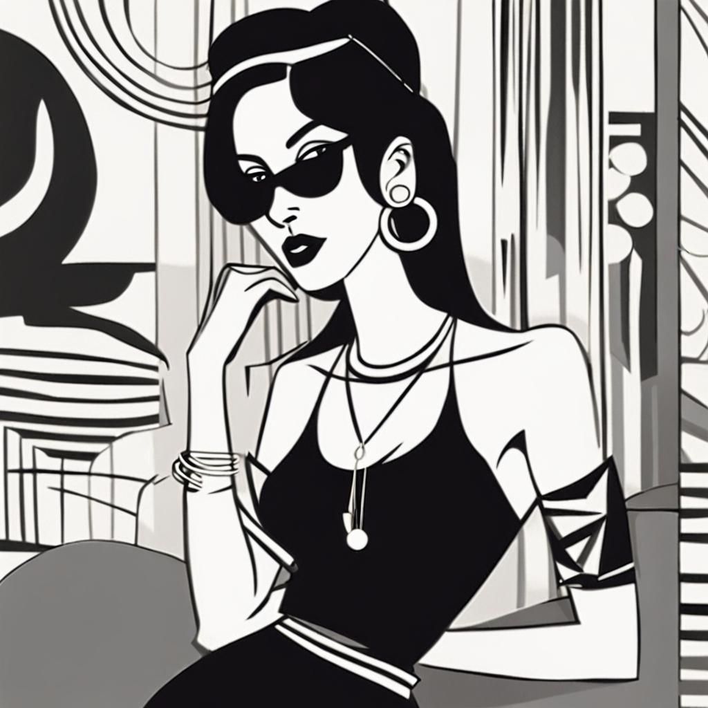 Minimalist Cartoon of Woman at Desk with Cat