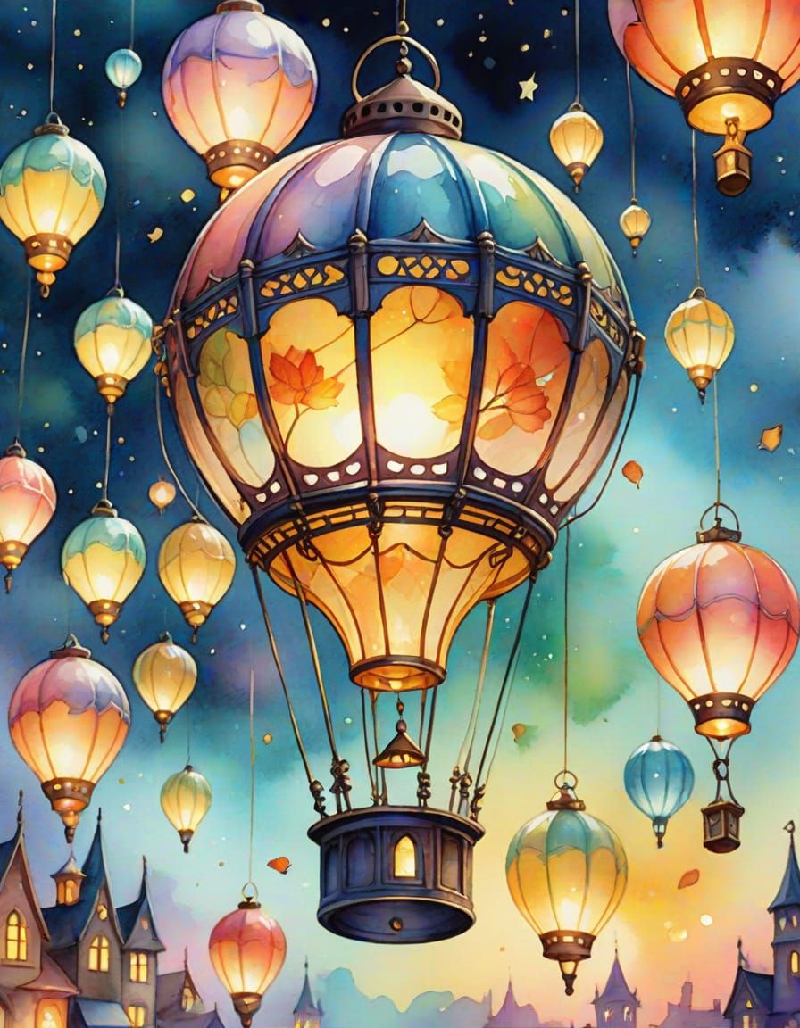 Fantasy Lantern World in Watercolor Style