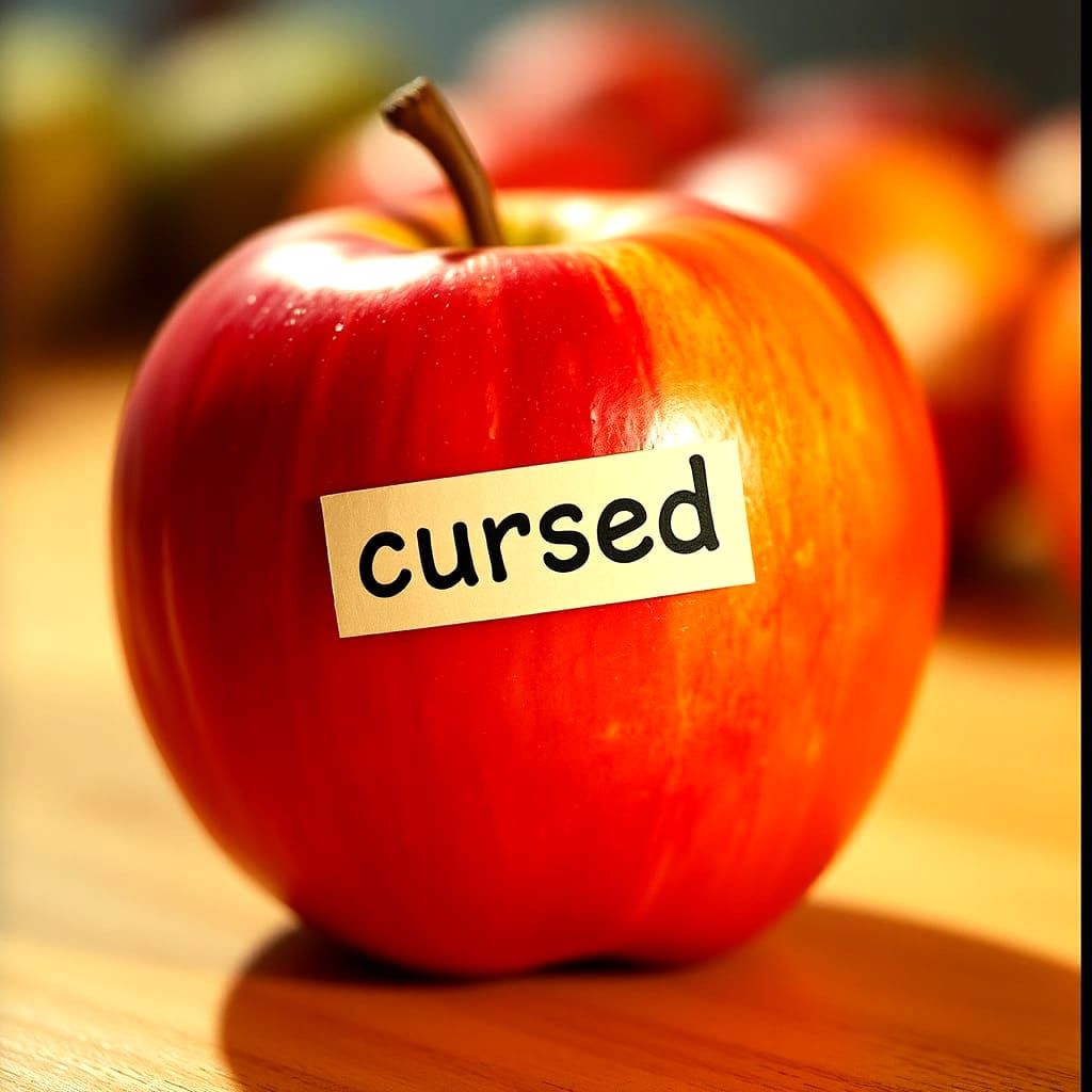 Humorous Cursed Apple in Vibrant Food Photography