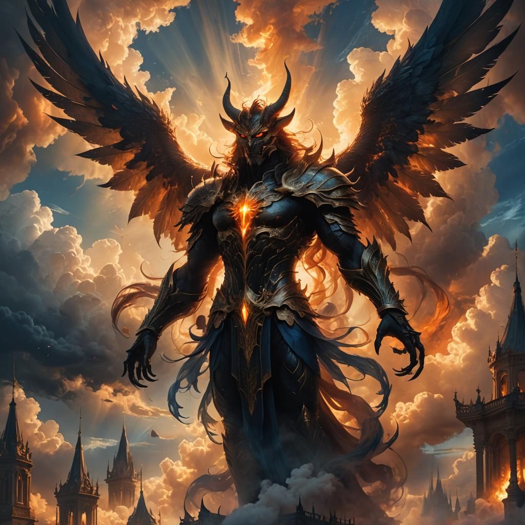 Demon with Angelic Wings in Divine Realm