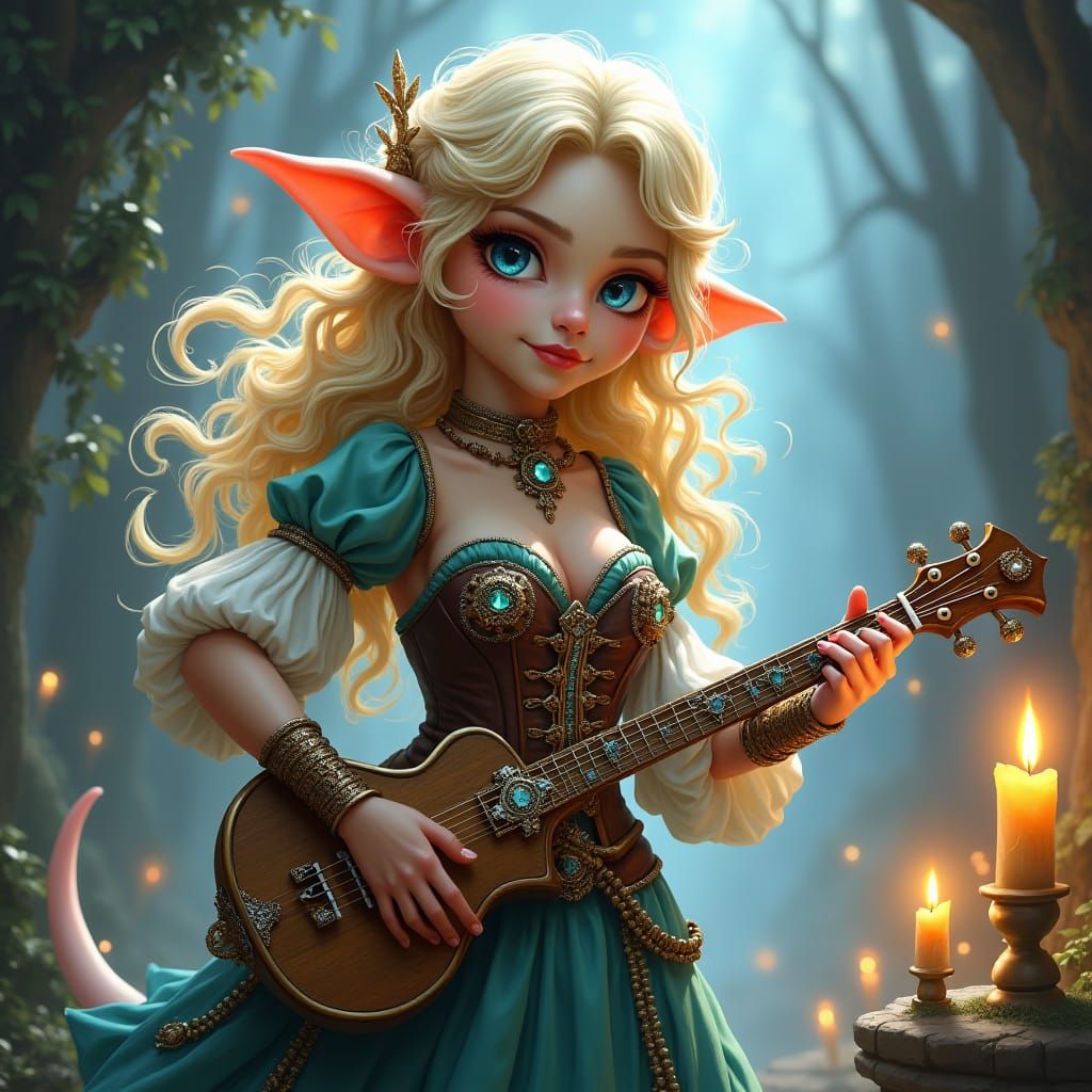 Enchanting Halfling Goblin Bard in Ethereal Fantasy Art