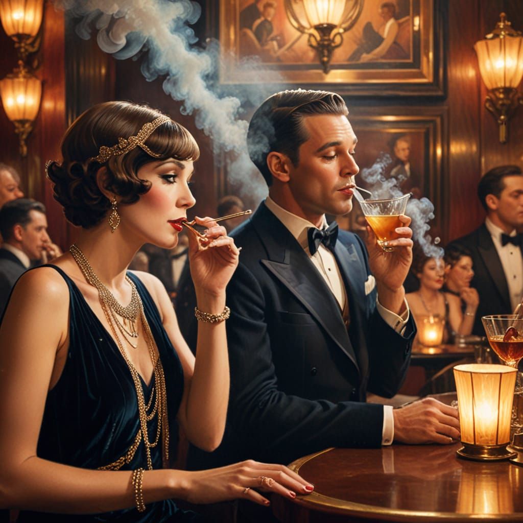 Art Deco Speakeasy Scene in Oil Painting Style