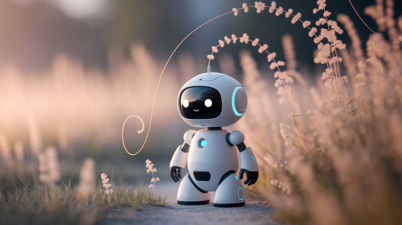 Cute Robot in Gentle Light, Pale Misty Aesthetic