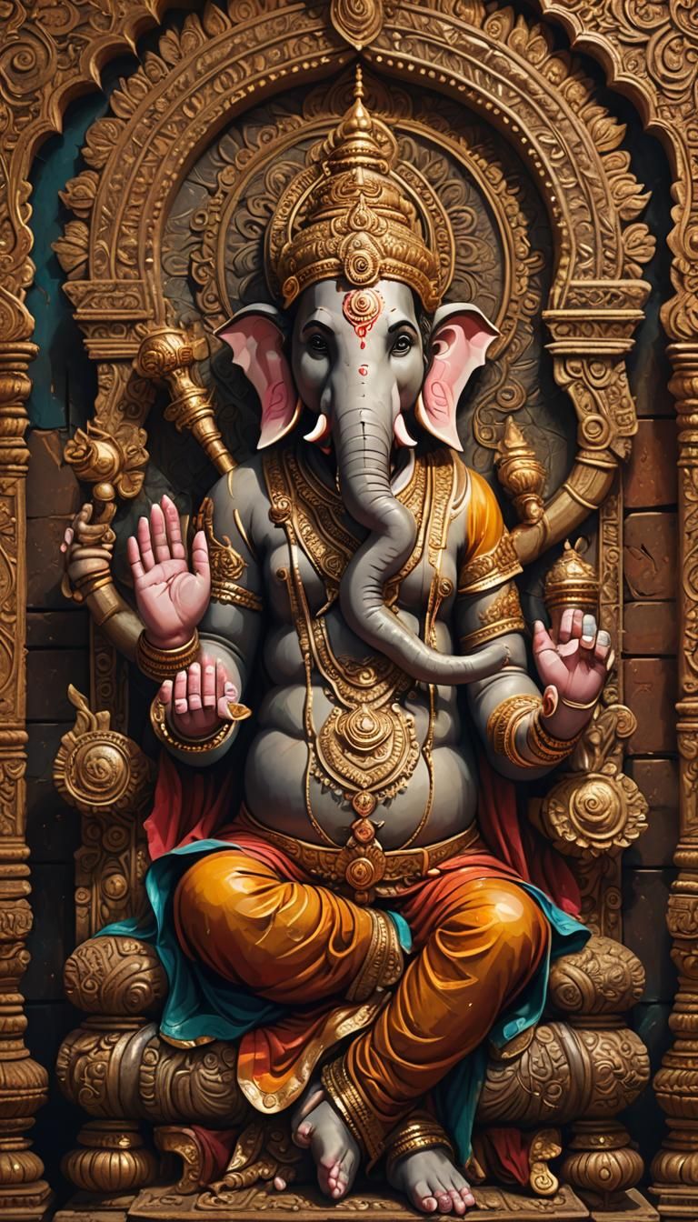 God Ganesha in Traditional Tanjavur Painting Style