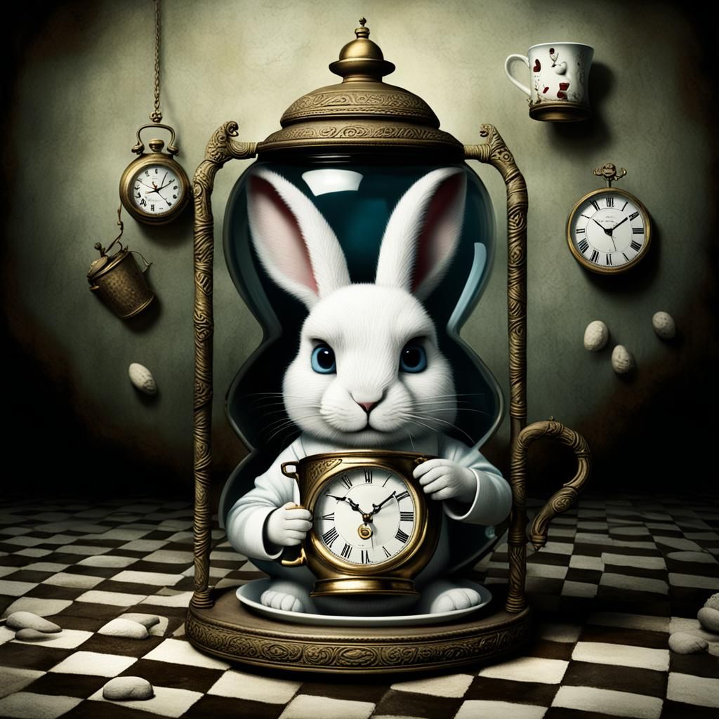 Alice in Wonderland: White Rabbit and Time in Surreal Style