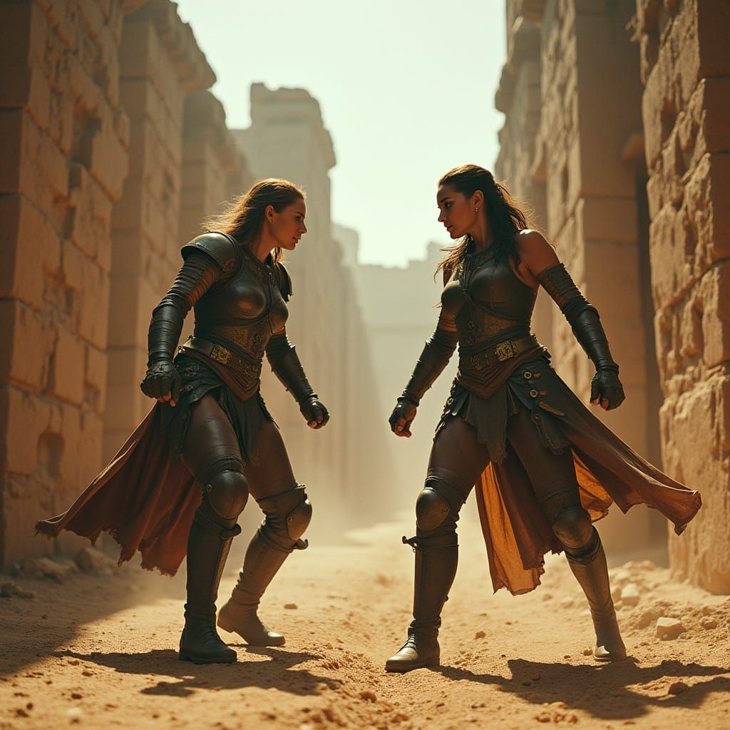 Fierce Women Clash in Ancient Ruins Alleyway
