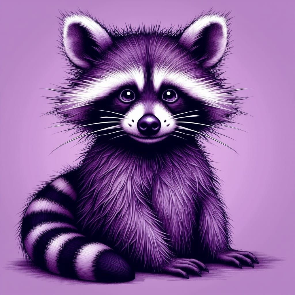 Whimsical Cartoon Raccoon in Rich Purple Tones