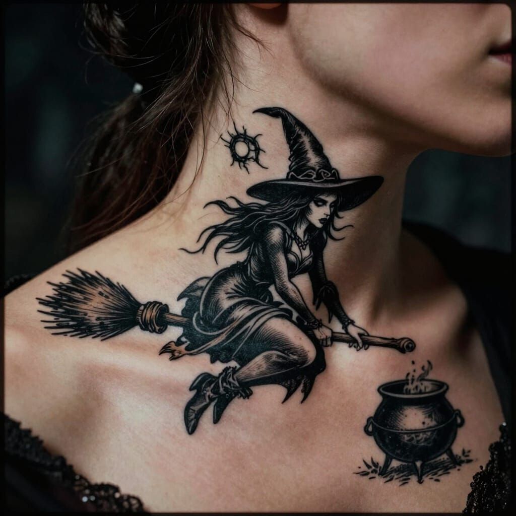 Gothic Witch Tattoo Design Cinematic Film Still