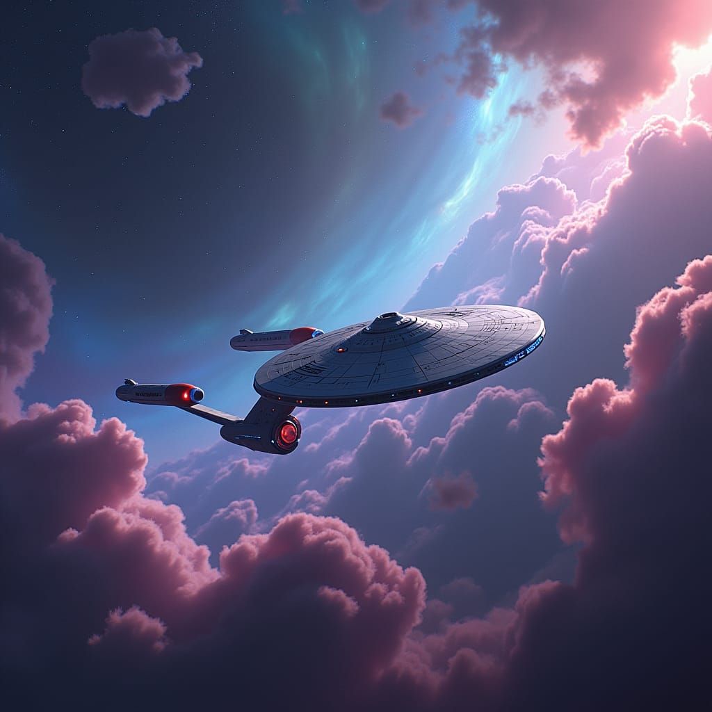 USS Enterprise in Cosmic Nebula, Syd Mead Style