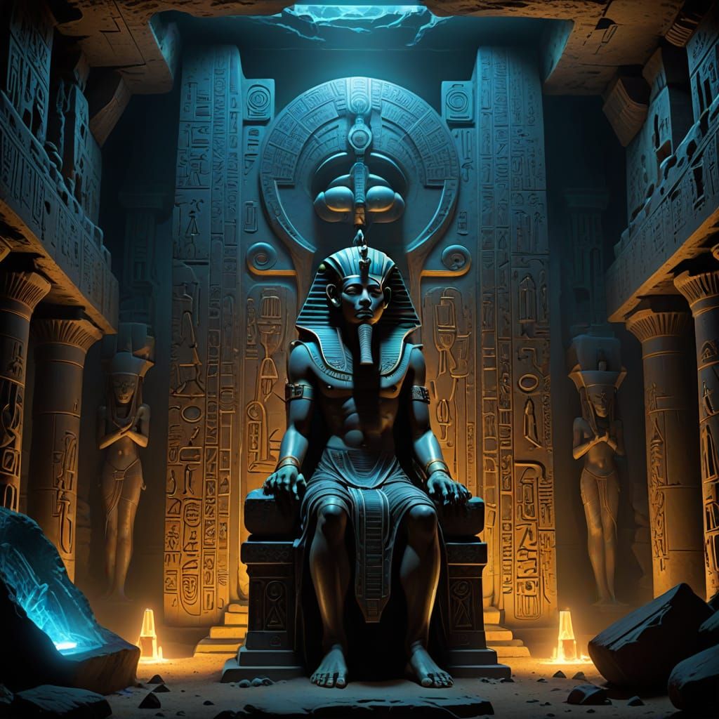 Colossal Pharaoh Sarcophagus in Crystalline Cave