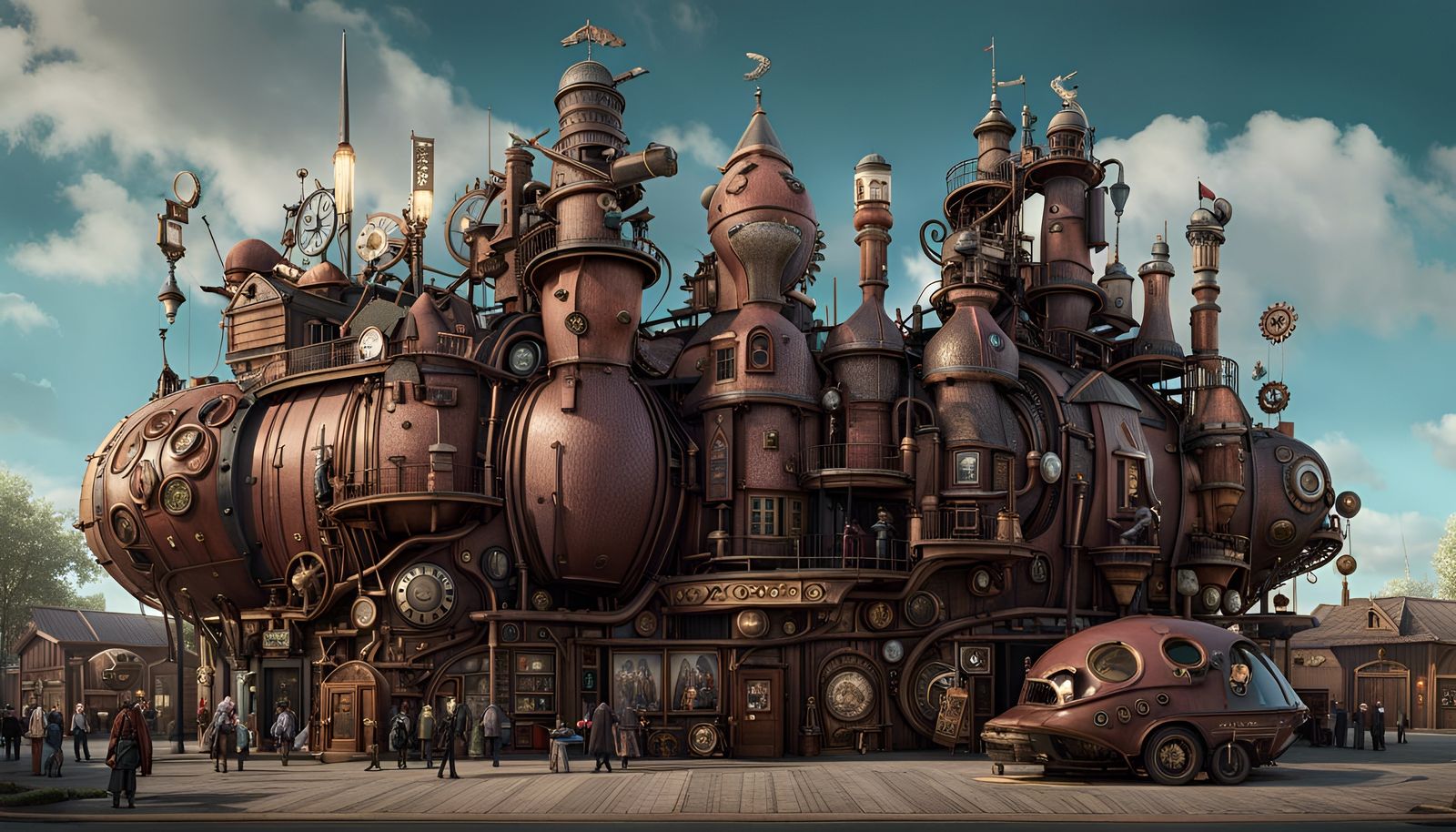 Steampunk Museum Exterior with Wacky Curiosities