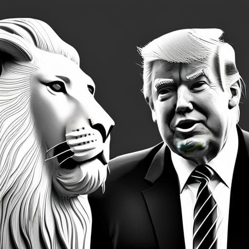 Hyperrealistic Portrait of Donald Trump With Lion