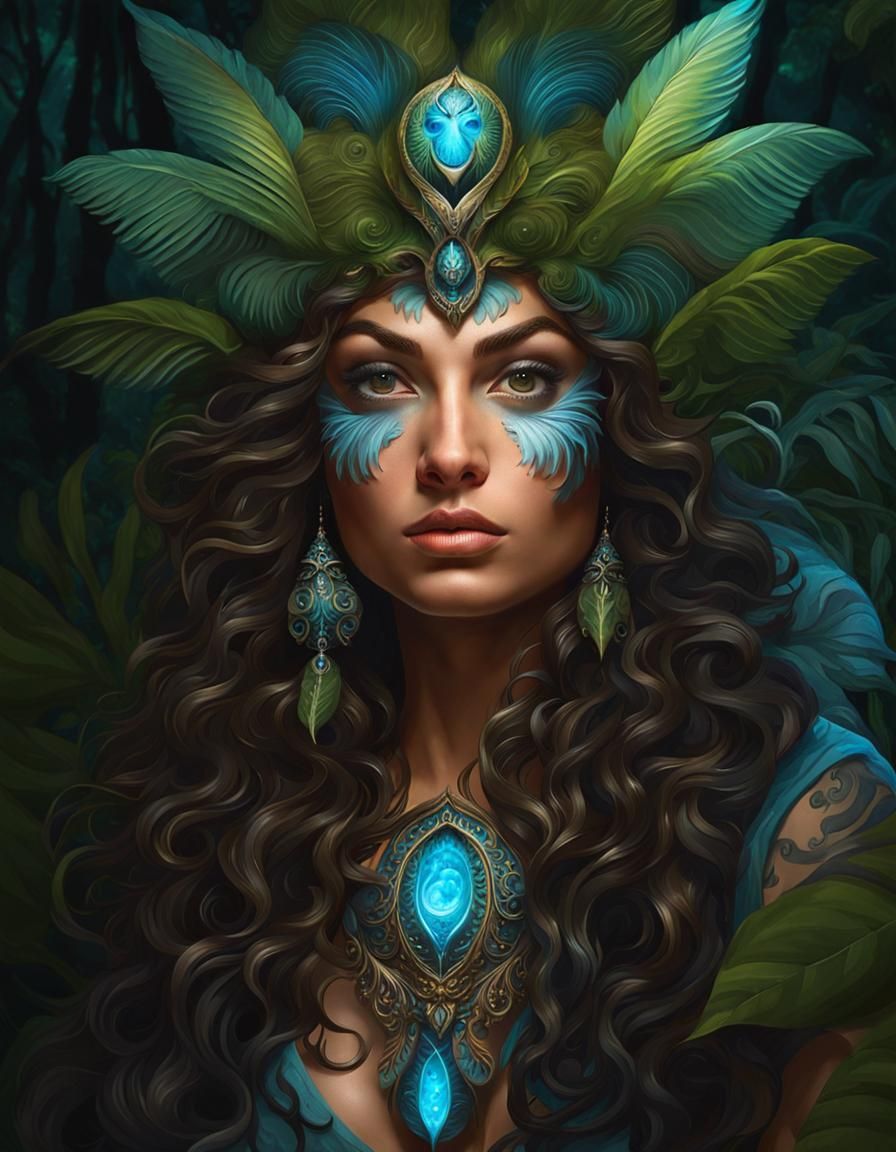 Fantasy Owlet Elf Portrait in Bioluminescent Jungle