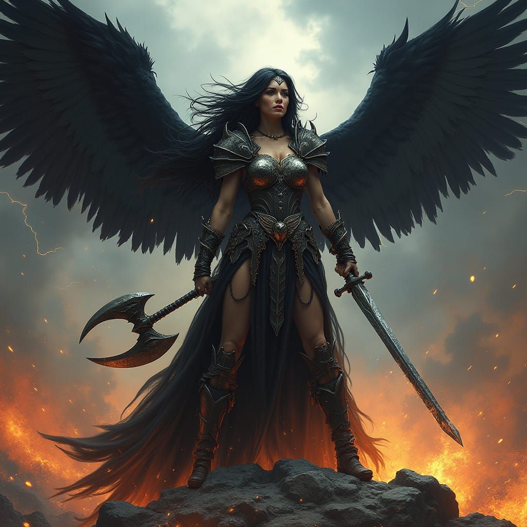 Warrior Queen Unleashes Tempest in Epic Fantasy Battle Scene