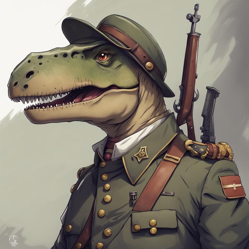 Anime Dinosaur Soldier in Japanese Manga Style