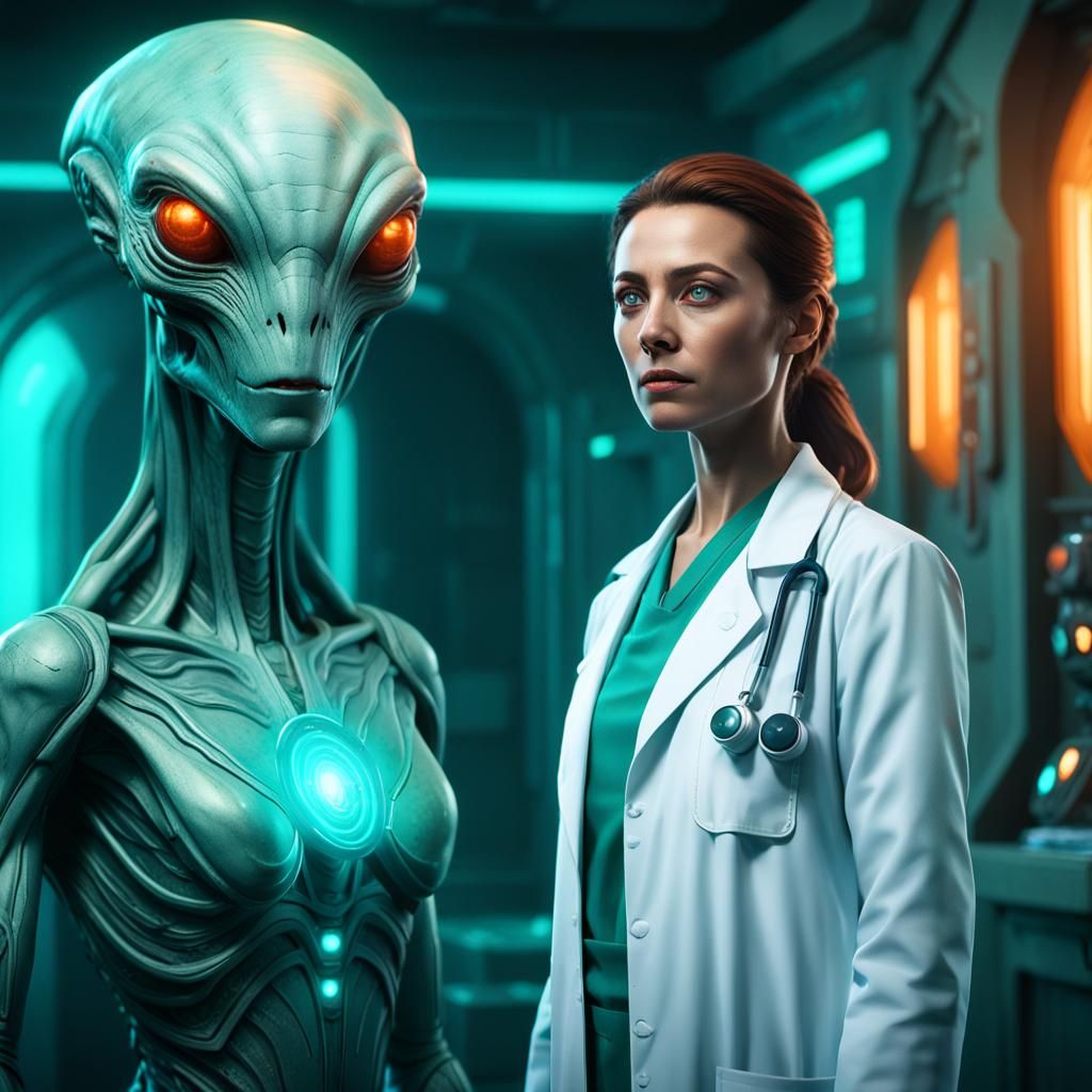Stunned Doctor Meets Confident Alien: Fantasy Concept Art
