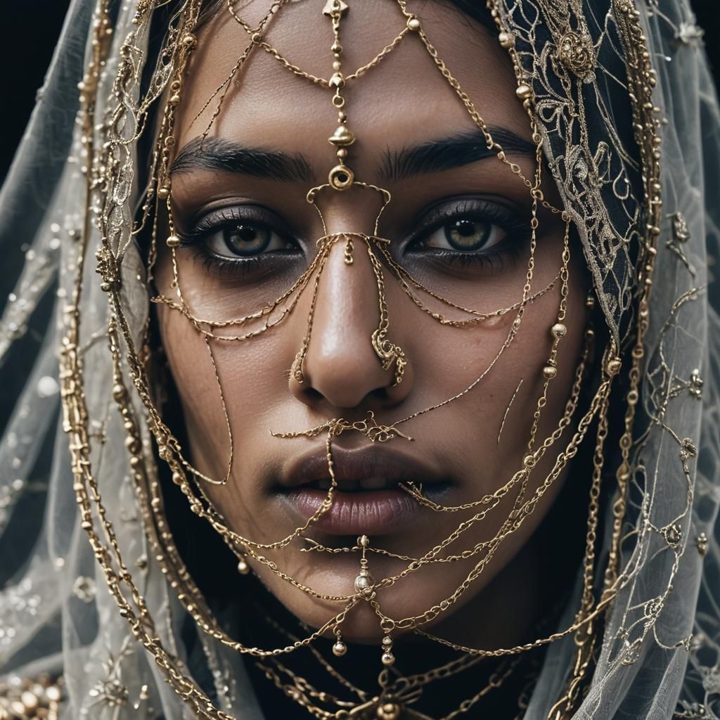 Mysterious Veiled Face with Pierced Nose