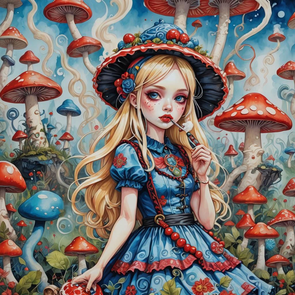 Hookah-Smoking Caterpillar in Gouache Wonderland