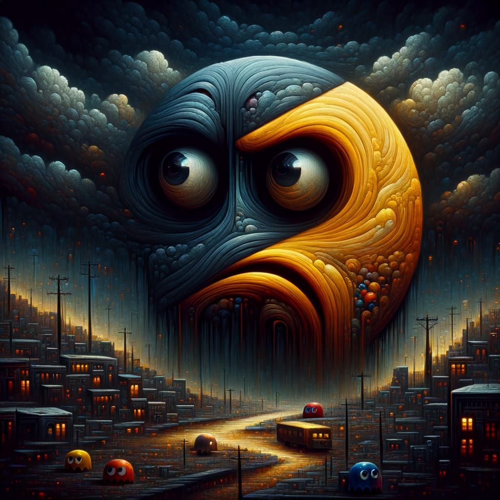 Grumpy Pacman in Warped Reality: Photorealistic Concept Art