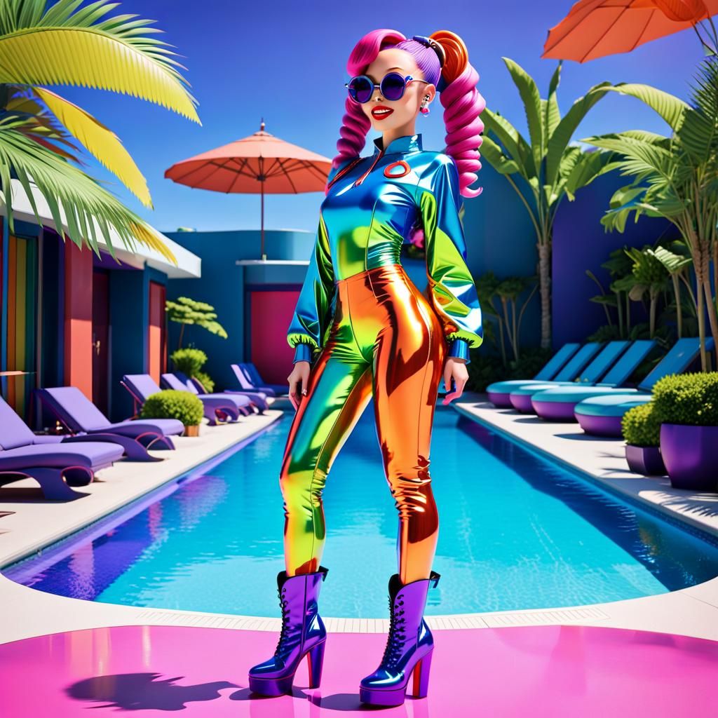 Japanese Pop Star in Latex Outfit: Pixar-Style 3D Animation