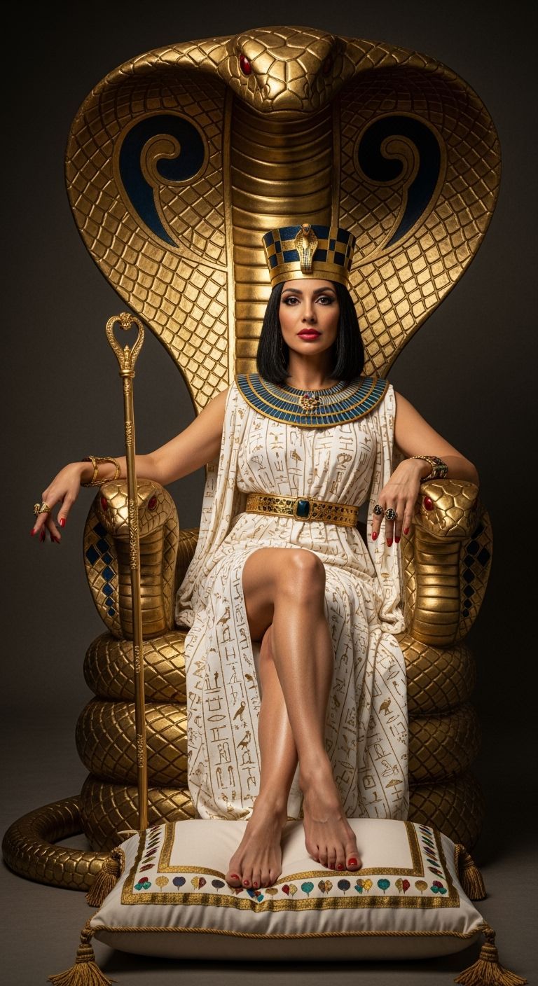 Egyptian Queen on Golden Cobra Throne, Lavish Photo