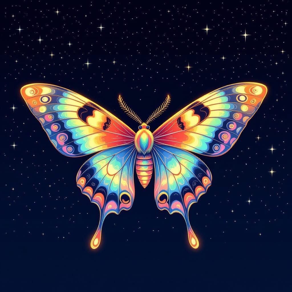 Flaming Fire Moth with Starry Night View