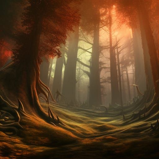 Detailed Matte Painting of a Satanic Forest