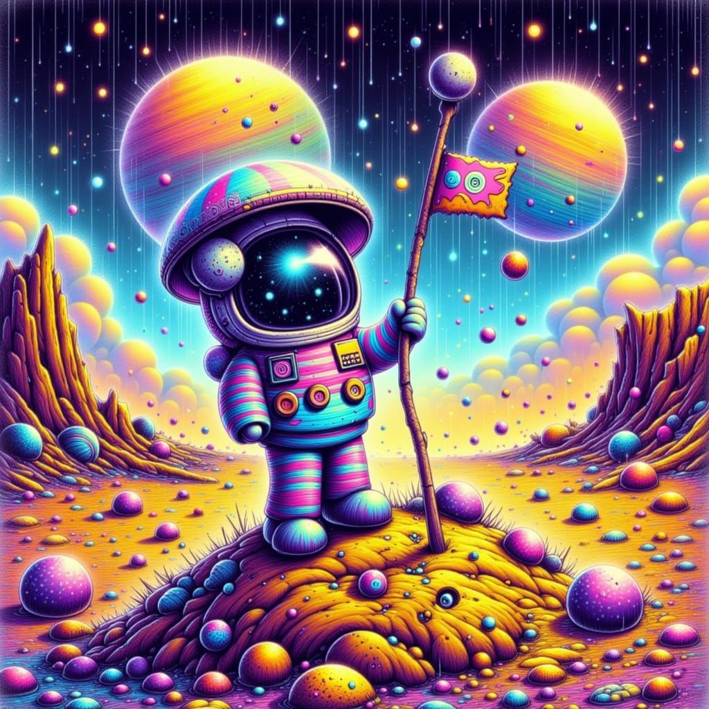 Astronaut Plants Flag on Alien World