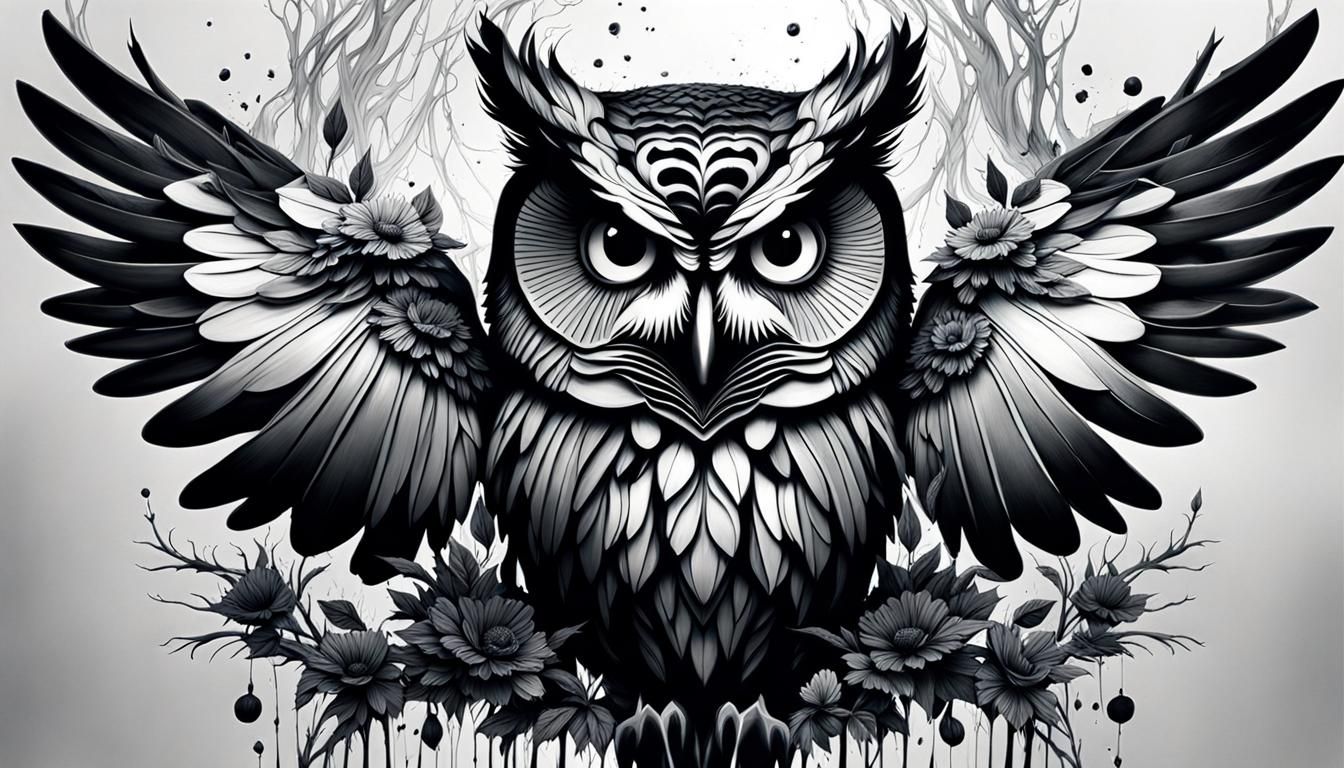 Detailed Owl by Lake: Coloring Book Style